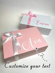 Personalized Gift Box (With Lid), Customized Gift Box (With Lid And Ribbon), Suitable For Gifting, E.G. Groom's Thank You Box, Wedding Gift Box, Bridesmaid Box, Personalized Magnetic Folding Storage Box, Self-Love Box, Mother's Day, Birthday, Bride Gift, Wedding Packaging ,Forever Love, Minimalist Chic - Multicolor - View 2