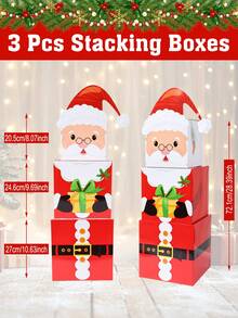 3pcs Santa Claus Stacking Gift Box Set, Christmas Decoration Box, Vibrant Winter Decor, Christmas Party Decoration, Christmas Tree Ornament, Home Christmas Decor, Christmas Decoration, Christmas Gift, Winter Decoration, Christmas Party Favor, Family Gathering Supplies, Holiday Accessories, Fireplace Decor, Home Decor, Room Decor, Christmas Photography Props, Christmas Party Backdrop Decoration - Multicolor - View 6