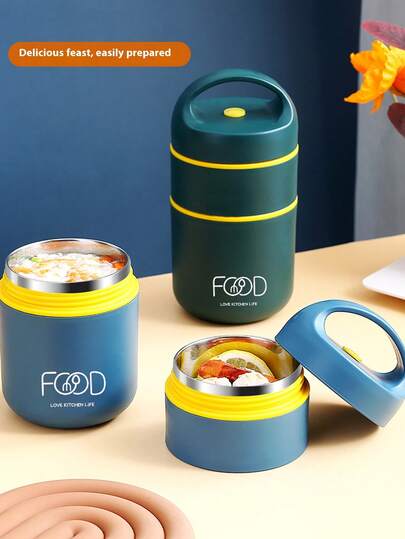 1个保温午餐盒，便携式，适合儿童、学生、成人，304不锈钢保温容器，带小提手汤杯，办公便当盒，保温保冷。