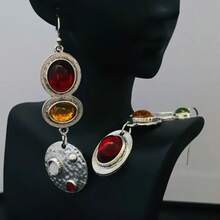 1 Pair Elegant Asymmetric Enamel Colored Glass Unique Personalized Earrings, Versatile For Autumn/Winter, Vintage Novelty Gemstone Earrings, Suitable For Halloween, Christmas, Holiday Gifts - Silver - View 3