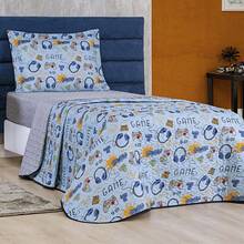 Bouti Kids Children's Quilt 2 Pieces Double-Sided Quilted - Màu xanh Cadet - Xem 1