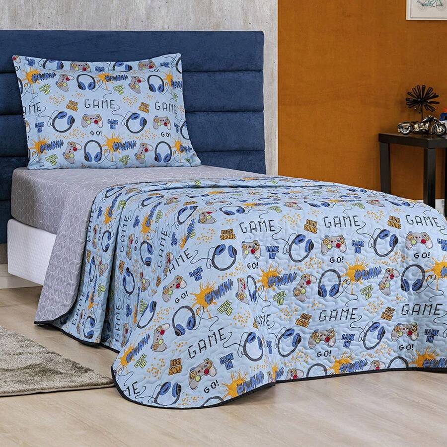 Bouti Kids Children's Quilt 2 Pieces Double-Sided Quilted - Màu xanh Cadet - Xem 1