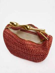 2025 Spring New Women's Bag With Metal Handle And Metal Chain, Mini Woven Crossbody Bag