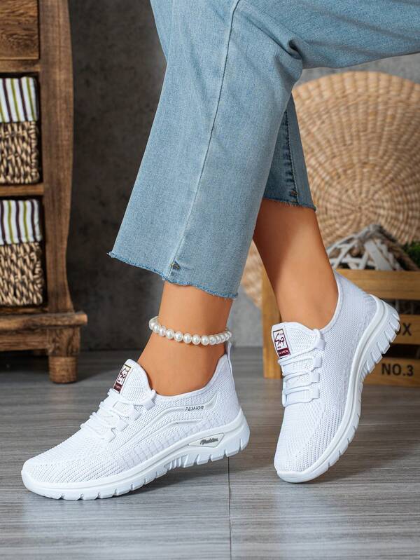 Plus Size Women's Versatile Lightweight Casual Sports Shoes, Fashion & Comfortable Knit/Lace-Up/Dual-Tone Sole Running Sneakers