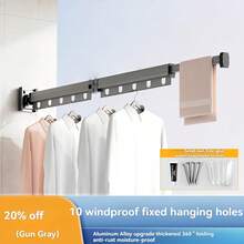 Tendedero de ropa montado en la pared, plegable y retráctil de 3 pliegues para almacenamiento en la lavandería - Multicolor - Ver 9