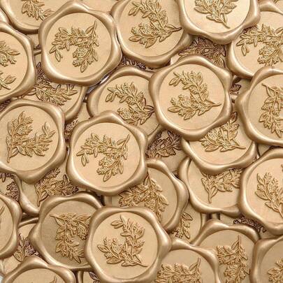 100pcs Wax Seal Envelope Stickers, Embossed Self Adhesive Envelope Seal Stickers With Eucalyptus Leaves Pattern, Vintage Design, Perfect For Wedding Invitation Card Birthday Party Gift