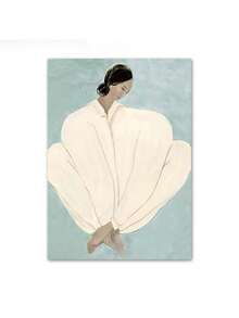 1 pieza Póster de pintura en lienzo de niña en pijama, arte abstracto geométrico con figura impresa, decoración nórdica para sala de estar y hogar