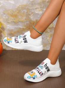 scarpe sportive casual da donna con stampa a lettere, suola in EVA, tomaia in tessuto, versatile per uso quotidiano casual e sport, adatto per tutte le stagioni