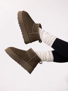 Women's Snow Boots Genuine Suede, 1.5 Inch Platform Fuzzy Winter Water Resistant Mini Ankle Boots Stable Lightweight Booties Anti-Slip With Memory Foam Festival Outdoor Boots - Màu nâu nhạt - Xem 9