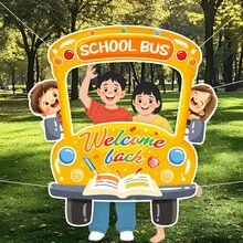 1pc Back To School Party Backdrop Large Hanging Cloth Photo Prop Banner Poster Holiday Party Decoration School Bus House - Multicolor - View 10