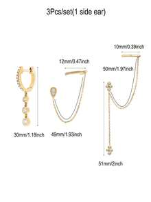 3 件套耳环女士锆石字母链耳钉时尚吊坠耳环女士迷人珠宝配饰 - 3Pcs/set(1 side ear) - 查看 4