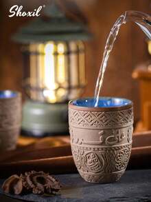 shoxil 1pc 135ml/200ml/280ml Coarse Pottery Coffee Cup With Relief Patterns, Espresso Cup, Middle Eastern Style Mug, Teacup And Hospitality Cup Suitable For Saudi National Day, Yamu & Kuanmeng Coffee Cup, Suitable For Courtyard, Home, Festival, Camping, Ramadan Gifts - Coffee Cup - View 6