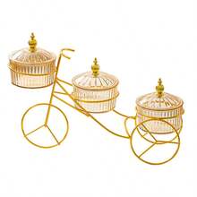 Bandeja original en forma de bicicleta de 1 pieza con juego de cuencos de diferentes tamaños para snacks y frutos secos.