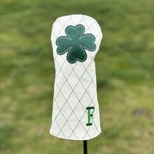 Fresh White Grid Four-Leaf Clover Golf Putter Head Cover - Premium Golf Accessory | Ideal For Young Golf Enthusiasts & Nature-Loving Players - أبيض - مشاهدة 6