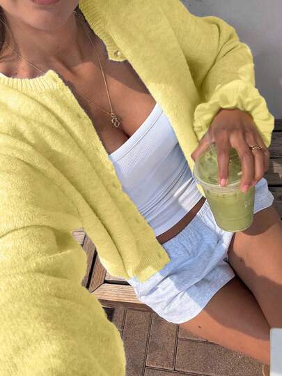 SEREN 秋冬新款圆领米色单排扣长袖针织衫，时尚简约，优雅韩版柔美浪漫，适合约会、通勤、外出等场合，女士秋季服装