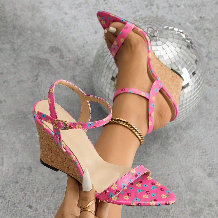 Strap Printed Wedge Sandals, Super High Platform, Open Toe Buckle Strap, Casual Daily High Heels, Sexy Buckle Party Wear