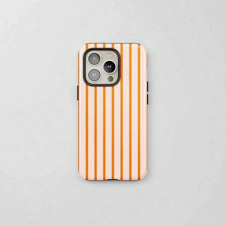 Orange & Cream Vertical Stripes Phone Case, Retro Minimalist Aesthetic,  16 15 14 13 Pro Max MagSafe, S25 S24 S23 - 白色 - 查看 1