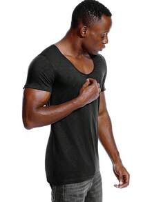 Deep V Neck T Shirt For Men Low Cut Scoop Tee Invisible Tshirt Vee Top - 黑色 - 查看 4