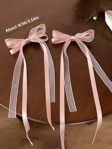 2pcs Lace Criss-Cross Hair Clips, Retro Style, Suitable For Campus Wear, Create A Gorgeous Princess Hairstyle, Sweet And Cute, Multi-Layer Bow And Lace Ribbon, Suitable For Pigtail Decoration, Suitable For Back To School Season, Daily Wear, Banquet, Prom, Gift - 2 Lace Ribbon Bow Hair Clips - View 3