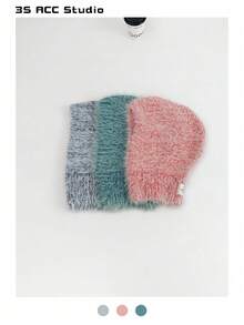1 chiếc mũ len Balaclava trùm đầu cho nữ, chu vi đầu cực lớn, giữ ấm tai, khăn trùm cổ cho mùa thu đông, mũ len mềm mại thời trang - Nhiều màu - Xem 1