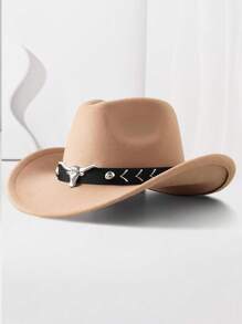 1pc Unisex Retro Western Cowboy Hat With Bull Trim For Everyday Casual Wear, Western Cowboy Parties.