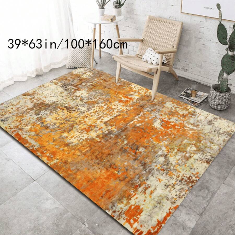 Large Vintage Bohemian Style Rug - 71inch X 98.4inch , Non-Slip Backing, Abstract Orange And Gray Pattern, High Water Absorption, Low Pile, Suitable For Living Room Or Bedroom Decoration, Machine Washable Polyester Material Entryway Decor - Multicolor - View 1