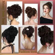 1pc Natura Hair Ball Real Messy Curly Wig Flower Bud Clip Easy Clip In Hair Suitable For Weddings Parties Daily Use Women's Hair Extensions - Black - View 4
