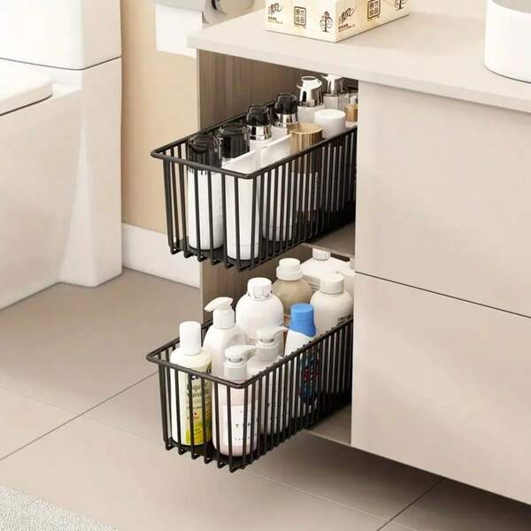 1/2pcs Pull-Out Cabinet Organizer, Sliding Basket Drawer For Kitchen Cabinets, Kitchen And Bathroom Sink Drawer Rack