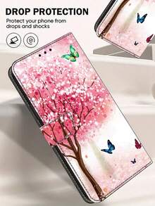 GLANDOTU Funda de cartera de cuero de PU creativa y colorida compatible con Samsung Galaxy y otras marcas, diseño de patrón de mariposa de sakura, bordes plegables dobles, ranuras para tarjetas y bolsillos, incluye cordón, versión internacional, no la versión nacional - Multicolor - Ver 2