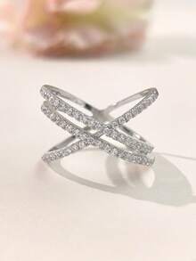 1pc S925 Sterling Silver Delicate Criss-Cross Line Design Ring, Women's Thumb Ring, Exquisite Jewelry Gift - Silver - View 7