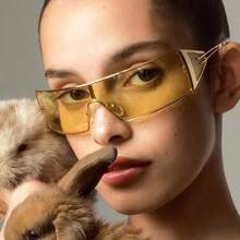 1PC Vintage Metal Frame Fashion Glasses – Stylish Shades For Women – Versatile Accessory For Beach Trips, Camping, Vacation Outfits, And Everyday Wear – Perfect With Summer Dresses, Jackets, Hoodies, And Preppy Back-To-School Styles - 黃色 - 查看 1