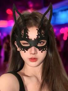 1 件万圣节服装派对面具，彩色黑红玫瑰蕾丝兔子蜘蛛网耳罩面罩，摄影道具，哥特式蕾丝面具，性感内衣配饰