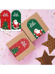 60pcs Self-Adhesive Holiday Stickers, Rectangular Christmas Stickers, Gift Box Seals, Christmas Gift Wrapping Decorations, Includes Santa Claus, Merry Christmas - For Gift Wrapping, Greeting Cards, Party Decorations - Random Mixed, No Cutting Required, Seasonal Themed, 6pcs