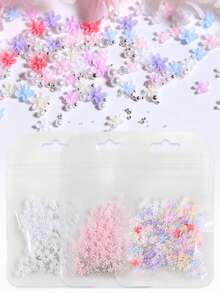 A Set Of 150Pcs * 3 Colored Resin Plumeria Five Petal Flower Dopamine Mini Mixed Three-Dimensional Small Flowers With Beads For Nail Decoration Nail Supplies Nails Nail Charms Nail Gems