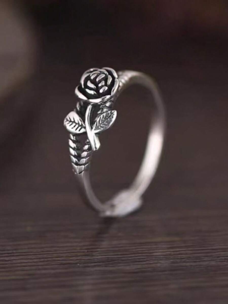 1 pieza Anillo de rosa floral minimalista 3D vintage elegante y retro