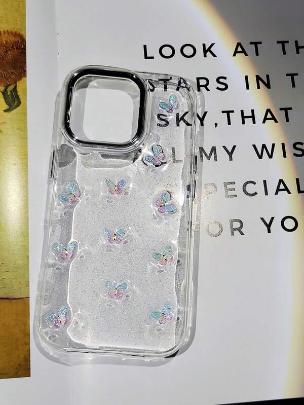 1pc Cute 3D Glitter Butterfly Transparent Soft Phone Case Compatible With Iphone 17/17Pro/17ProMax, 16/16ProMax/16Pro, 15ProMax/15Pro/15, 14ProMax/14Pro/14, 13ProMax/13Pro/13, 14Plus/15Plus/16Plus New Models