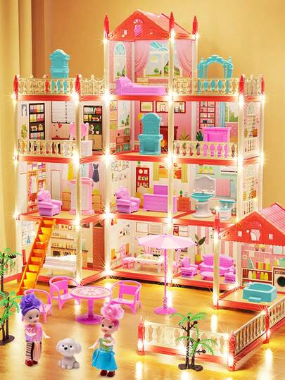 Juego de casa de princesa DIY para niñas, casa de muñecas, villa de castillo, casa de muñecas de castillo de princesa, casa DIY con muebles y accesorios (color aleatorio), decorar el palacio de muñecas, regalo de cumpleaños y Navidad para niñas y niños