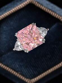 1枚925纯银方形明亮式切割订婚戒指，精致女士结婚珠宝，经典立方氧化锆戒指，优雅新娘珠宝，求婚承诺戒指，结婚周年纪念礼物 - 銀色 - 查看 7