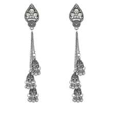 1 par de pendientes bohemios vintage de aleación con borlas y campanillas pequeñas, adecuados para que las mujeres los usen en vacaciones