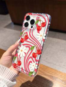 樱花涂鸦油画防摔手机壳适用于 14 Pro Max，新款13、15手机保护壳，ins风，透明，优雅适用于 12/12 Pro、11、XS，防水防震防刮 - 紅色 - 查看 4