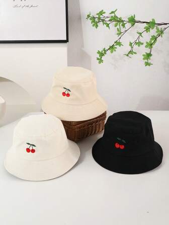 1 szt. damski haftowany kapelusz z szerokim rondem w kolorze wiśniowym, mały i uroczy w stylu japońskim/koreańskim, odpowiedni na nieformalne wyjścia, zakupy i zajęcia rekreacyjne