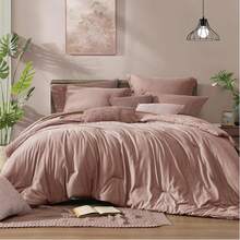 Comforter Set - 7 Pieces Bed In A Bag Queen Bedding Sets With Comforter, Sheets, Pillowcases & Shams, Reversible Bedding Comforters Sets - Bụi hồng - Xem 1