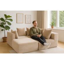 4-Seat Compressed Magic Cube Sofa – Corduroy Upholstery, No Assembly, Modular Flex, Soft Seat, Perfect For Renters & Modern Homes - Beige + 4 Seat - View 2