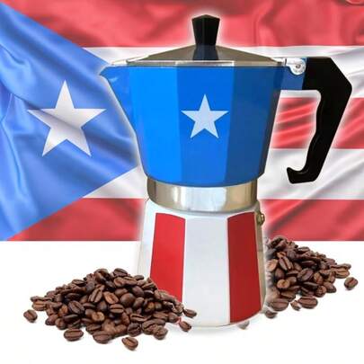 **Puerto Rico Coffee Pot Aluminum Moka Pot With Puerto Rican Flag Design Traditional Stovetop Espresso Maker For Authentic Cafe Boricua