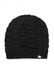 Nuovo berretto invernale/autunnale imbottito, berretto lavorato a maglia con toppe a stella a cinque punte alla moda, cappello lavorato a maglia versatile con motivo argyle jacquard, accessorio invernale soffice