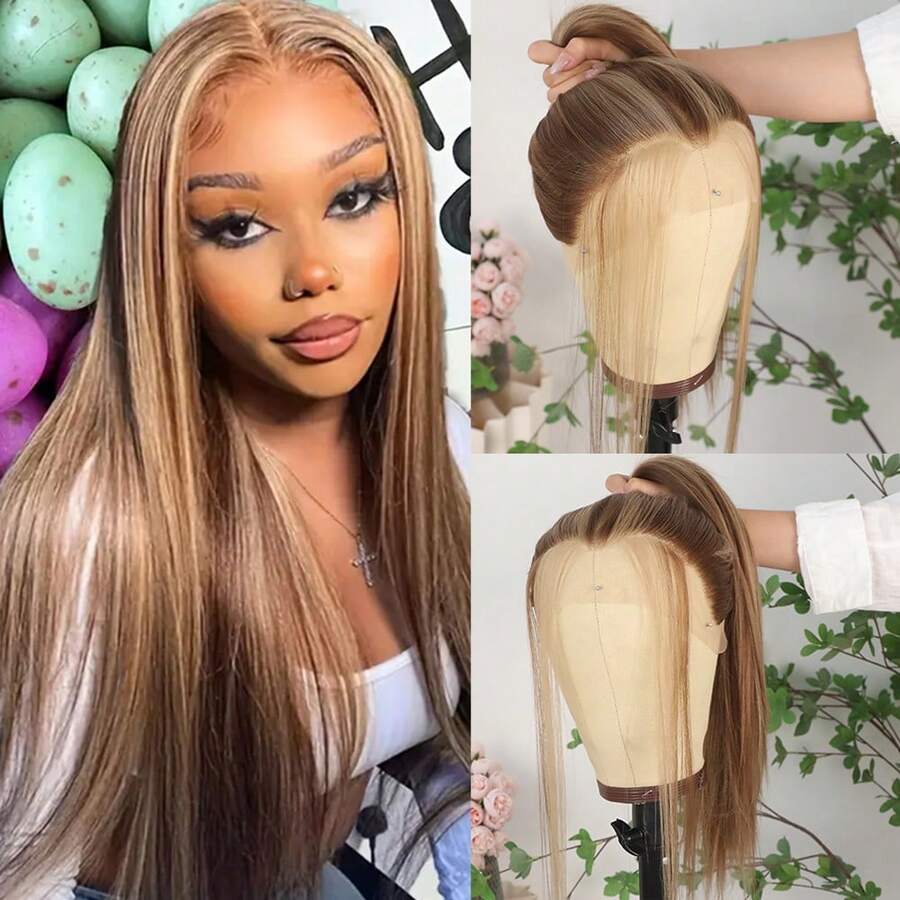 13X4 Free Part Blue Lace Front Wigs 26 Inch Pre Plucked Long Straight Hair Wigs Glueless Soft Light Blue Colored Wigs Heat Resistant Long Blue Straight Synthetic Lace Front Wigs For Fashion Women For Daily Christmas Party Cosplay Use - Làm nổi bật tóc vàng - Xem 1