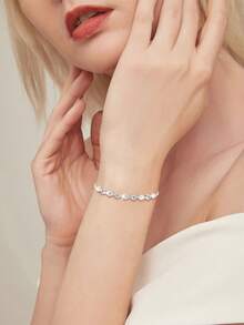 1 件奢华 S925 纯银 5A 方晶锆石手链，经典优雅奢华风格，闪亮锆石，适合作为送给女士和女孩的精美礼物，适合派对、日常、旅行、情人节、母亲节、周年纪念日佩戴，配有精致礼品盒 - 白鑽 - 查看 3