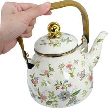 Enamel Teapot With A Built-In Filter, 40.58 Oz Capacity. This Beautifully Printed Enamel Teapot Retains Heat Exceptionally Well And Is Suitable For Induction And Gas Stoves.  Its Thick, Durable Construction Makes It Ideal For Use As Both A Teapot And A Kettle, Perfect For Camping, Valentine's Day Parties, Family Gatherings, Or As A Valentine's Day Gift. - White - View 9