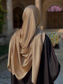 1pc Plain Velvet Satin Hijab, Basic Style For Daily Muslim Wear - Multicolor - View 1