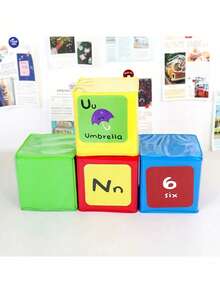 Quixorblex 1 szt. miękka kostka do gry DIY, 4-kolorowa zmazywalna karta, karta do nauki słownictwa, rzut kostką, gra edukacyjna, kostka do wrzucania kart, Montessori, interaktywne rekwizyty, zajęcia w klasie, gry planszowe, dom, powrót do szkoły, imprezy, narzędzia dydaktyczne